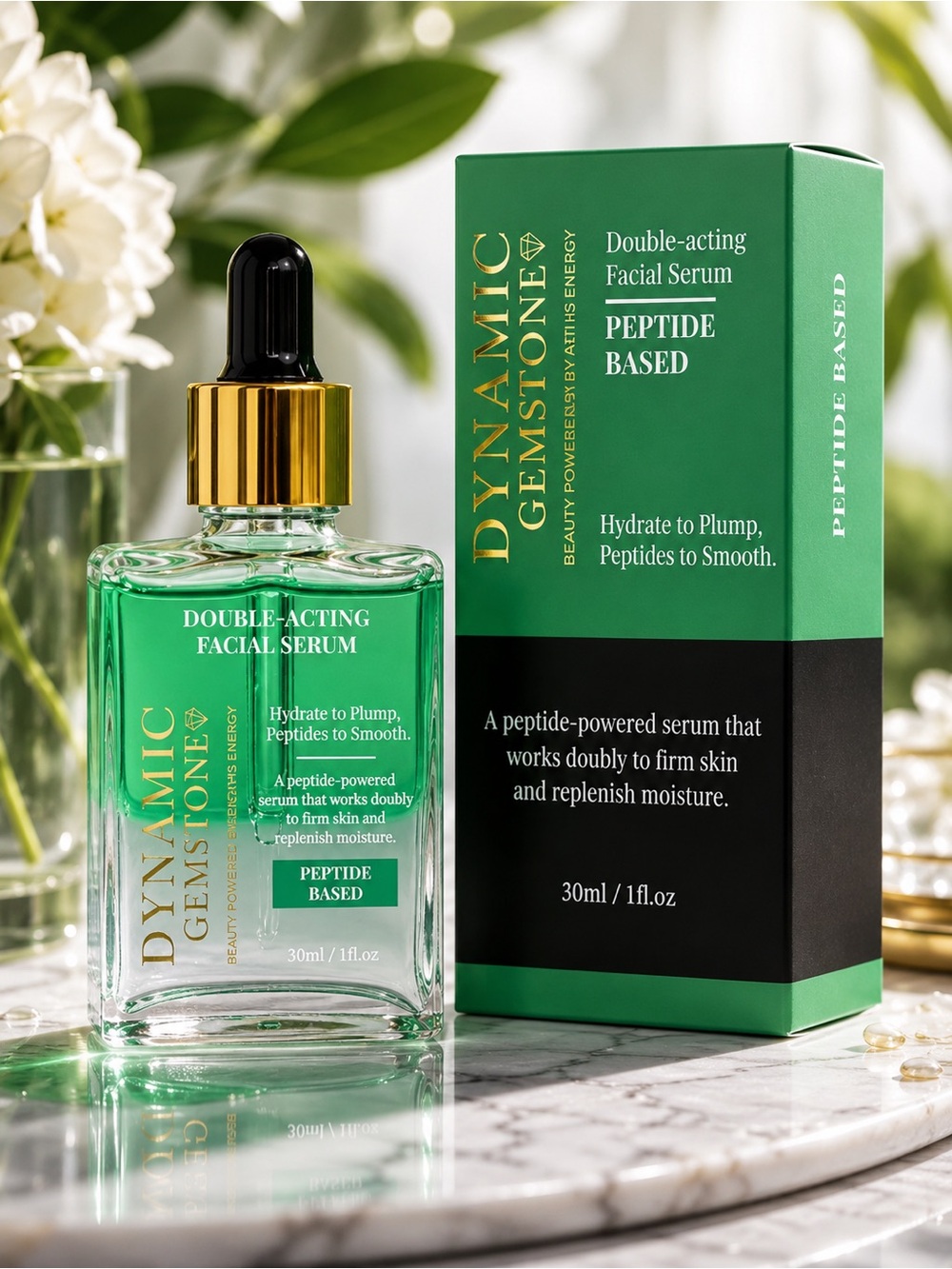 DYNAMIC GEMSTONE Peptide Double-Acting Facial Serum – Hydrate to Plump & Smooth